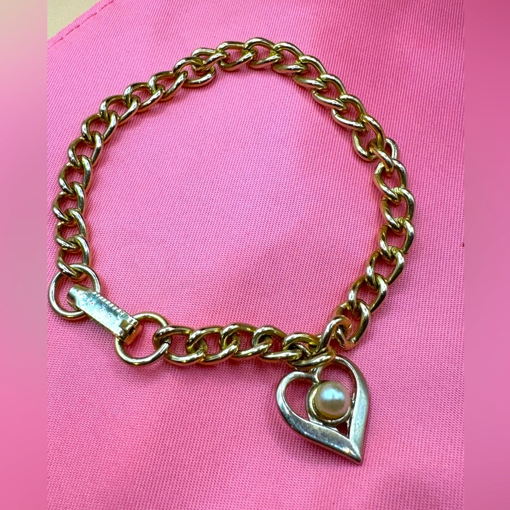Gold pearl heart bracelet and pendant